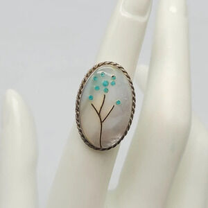 Vintage Zuni Artisan Sterling Silver Mother Of Pearl Floral Inlay Ring Size 5